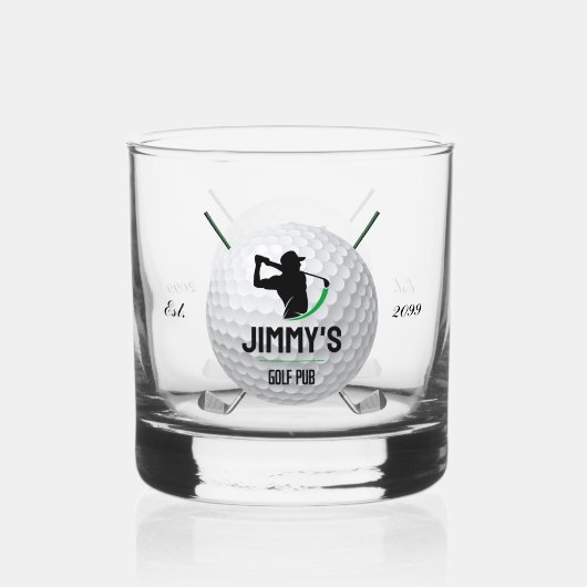 Golf Golfen Golfer Ball Clubs Rocks Drinkware Whisky Glas (Voorkant)