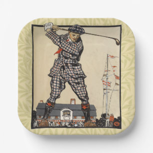 Golf Golfer Antiek Vintage Golfen Papieren Bordje