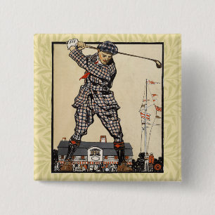 Golf Golfer Antiek Vintage Golfen Vierkante Button 5,1 Cm