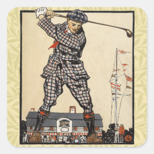 Golf Golfer Antiek Vintage Golfen Vierkante Sticker