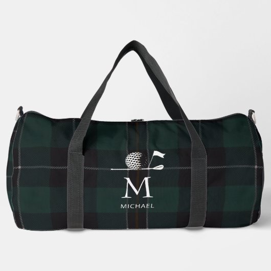 Golf Golfer Cadeau Elegant Plaid Monogram Op Maat Plunjezak (Voorkant)