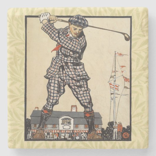 Golf Golfer Vintage Antiek Golfen Stenen Onderzetter (Voorkant)