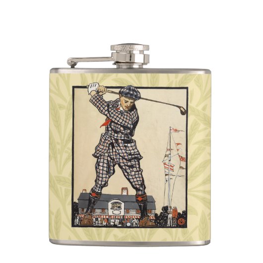 Golf Golfer Vintage Antieke Golfen Heupfles (Voorkant)