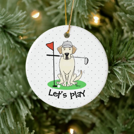 Golf Golfing Yellow Lab Labrador Retriever Dog Keramisch Ornament (Boom)
