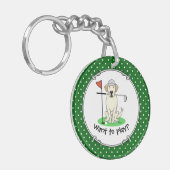 Golf Golfing Yellow Lab Labrador Retriever Dog Sleutelhanger (Voorkant Links)