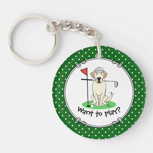Golf Golfing Yellow Lab Labrador Retriever Dog Sleutelhanger (Voorkant)