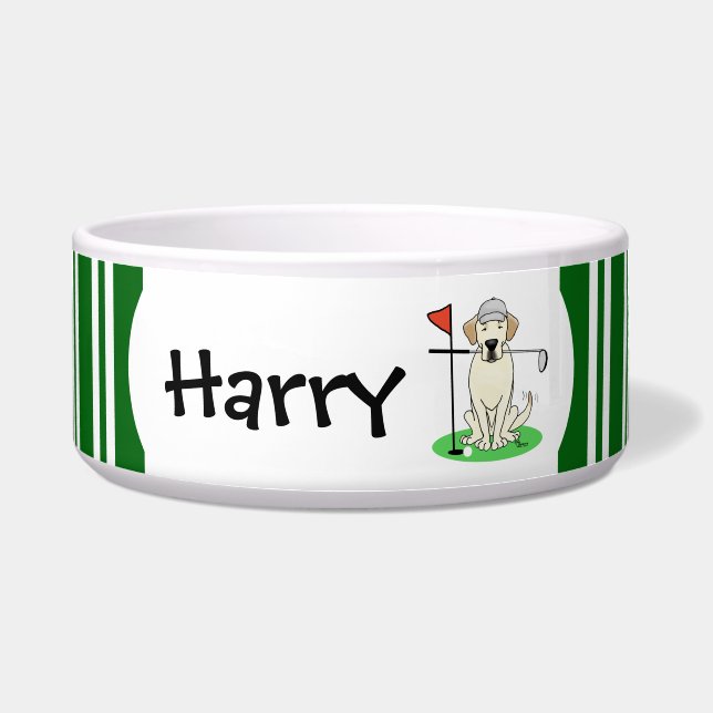 Golf Golfing Yellow Lab Labrador Retriever Dog Voerbakje (Voorkant)