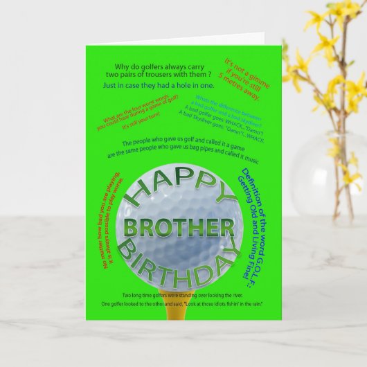 Golf grappen verjaardagskaart voor broer kaart (Gele Bloem)