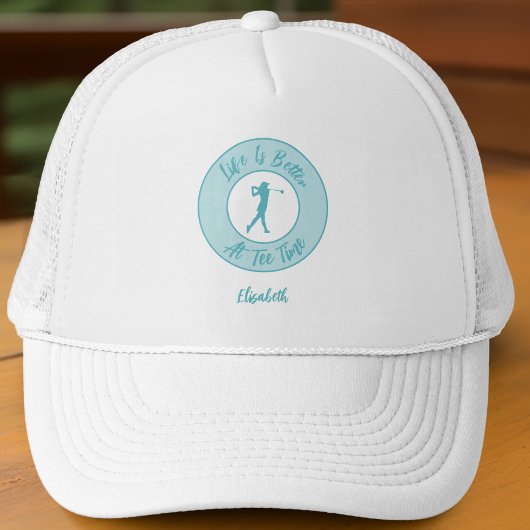 Golf Grappige Dames Golfer Afspeeltijd Teal Trucker Pet