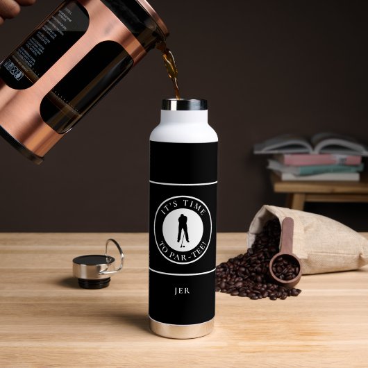 Golf Grappige Par Tee Golfer Monogram Modern Waterfles (Koffie (Gedraaid) )
