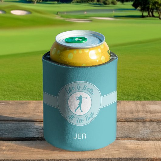 Golf Grappige Spreuk Leven Tee Tijd Monogram Teal Blikjeskoeler