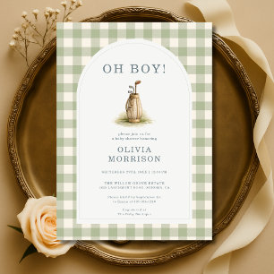 Golf Green Gingham Baby Shower Kaart