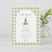 Golf Green Gingham Baby Shower Kaart (Staand voorkant)