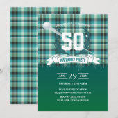 Golf Green Gingham Pattern 50th Birthday Party Kaart (Voorkant / Achterkant)