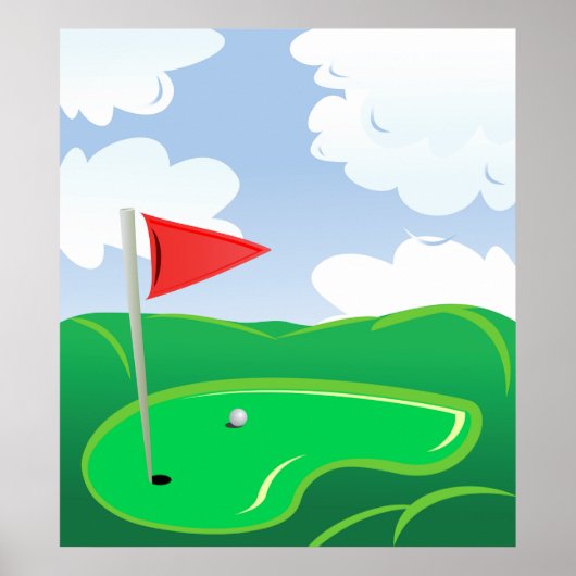 Golf Green met Rode Vlag en Bal Poster (Voorkant)