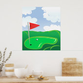 Golf Green met Rode Vlag en Bal Poster (Keuken)