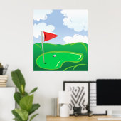 Golf Green met Rode Vlag en Bal Poster (Thuiskantoor)