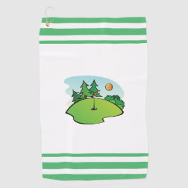 Golf Green met vlag en bal Golfhanddoek