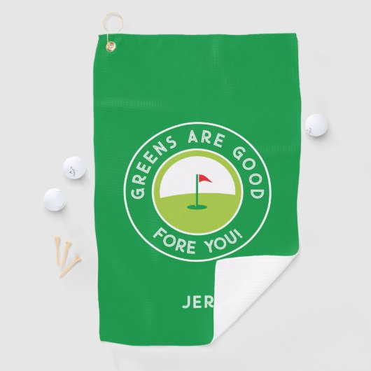 Golf Greens Fore Golfer Humor Funny Green Monogram Golfhanddoek (Insitu)