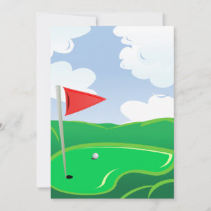 Golf Groen met Rode Vlag en Bal Kaart