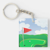 Golf Groen met Rode Vlag en Bal Sleutelhanger (Voorkant)