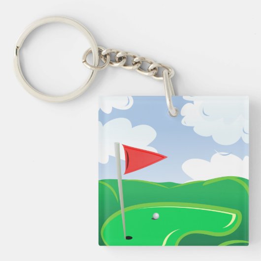 Golf Groen met Rode Vlag en Bal Sleutelhanger (Voorkant)