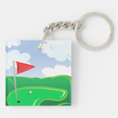 Golf Groen met Rode Vlag en Bal Sleutelhanger (Achterkant)