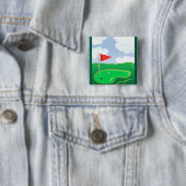 Golf Groen met Rode Vlag en Bal Vierkante Button 5,1 Cm (In situ)