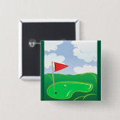 Golf Groen met Rode Vlag en Bal Vierkante Button 5,1 Cm (Voorkant /achterkant)