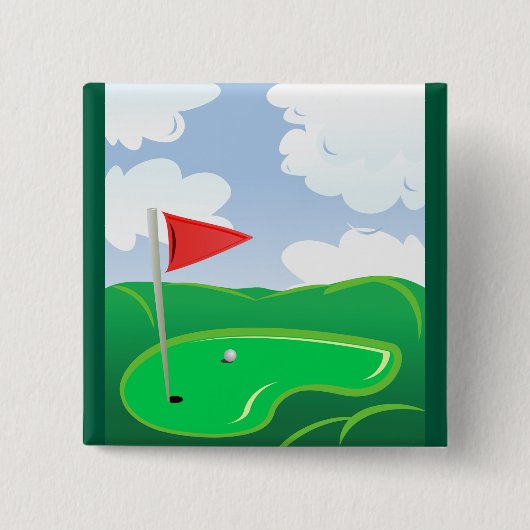 Golf Groen met Rode Vlag en Bal Vierkante Button 5,1 Cm (Voorkant)