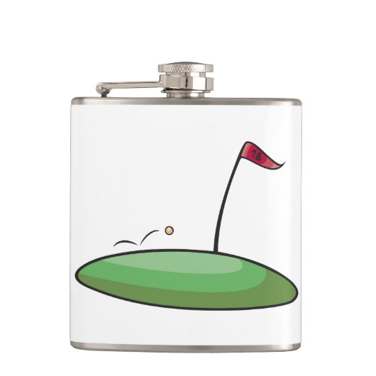 Golf Groen Putting Hole met Vlag 18 Heupfles (Voorkant)