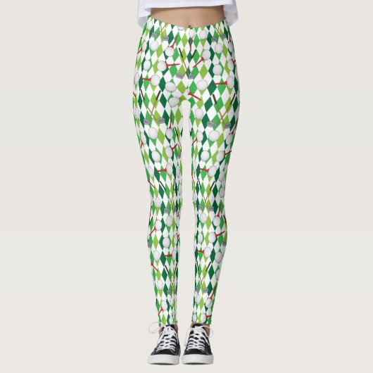 Golf Groen Wit Argyle Patroon Leggings (Voorkant)