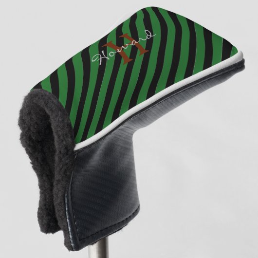 GOLF-Groene Stripe, Monogram Golf Putter Head Hoes Golfheadcover (3/4 voorkant)