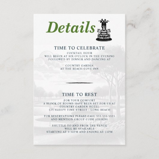 Golf Grooms Bruiloft Informatiekaartje (Voorkant)