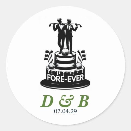 Golf Grooms Bruiloft Ronde Sticker (Voorkant)
