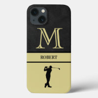 Golf Guy Black Leather Texture Monogram Name