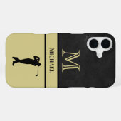 Golf Guy Black Leather Texture Monogram Name iPhone Hoesje (Achterkant horizontaal)