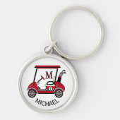 Golf Guy Gift Custom Cart Monogram Name Sleutelhanger (Voorkant)