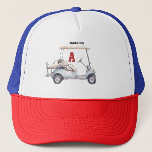 Golf Guy Kar Custom Monogram Naam Trucker Hoed Pet (Voorkant)