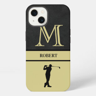 Golf Guy Zwarte Leer Textuur Monogram Naam iPhone 13 Hoesje