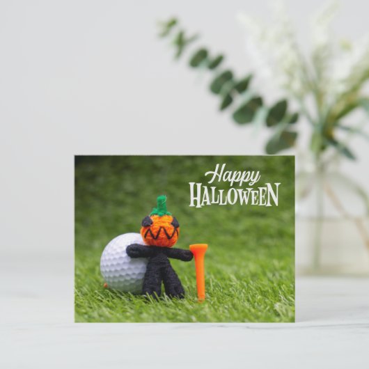 Golf Halloween Dag met golfbal pompoen Briefkaart (Staand voorkant)