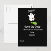 Golf Halloween Day met Ghost sparen de datum Briefkaart (Voorkant / Achterkant)