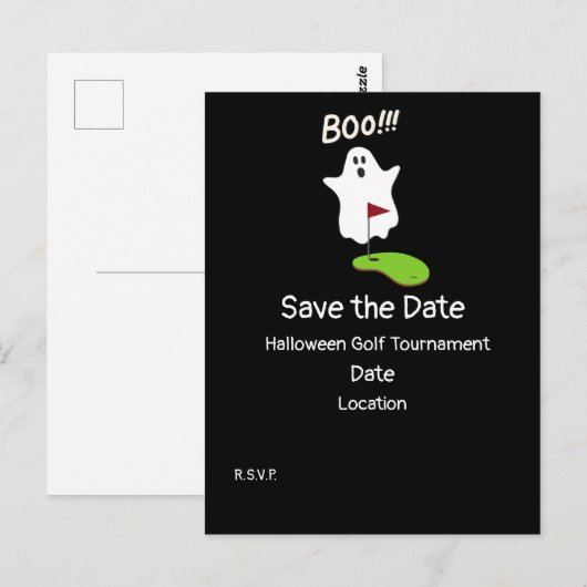 Golf Halloween Day met Ghost sparen de datum Briefkaart (Voorkant / Achterkant)