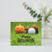 Golf Halloween met golfbal en spookpompoen Briefkaart (Staand voorkant)