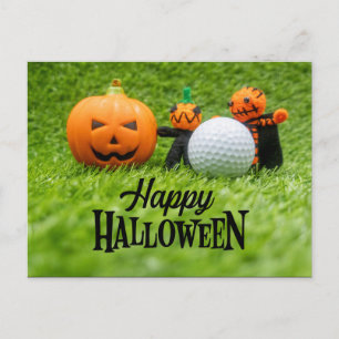 Golf Halloween met golfbal en spookpompoen Briefkaart