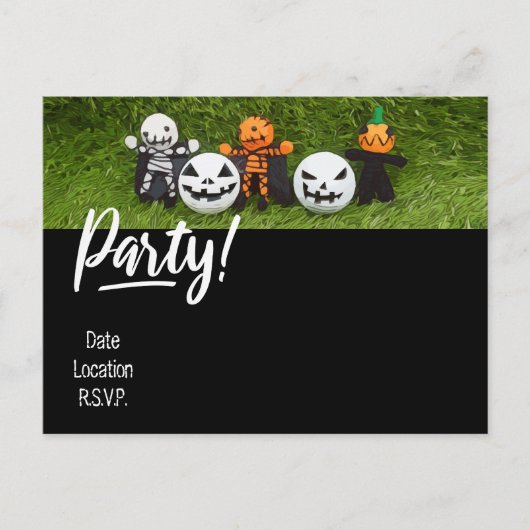 Golf Halloween Party-uitnodiging met monster Postc Briefkaart (Voorkant)