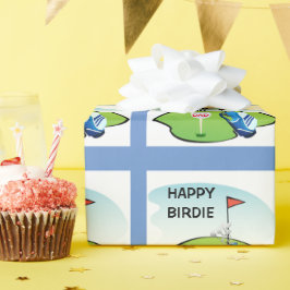 Golf Happy Birdie Cartoon Feest / Glanzend Cadeaupapier