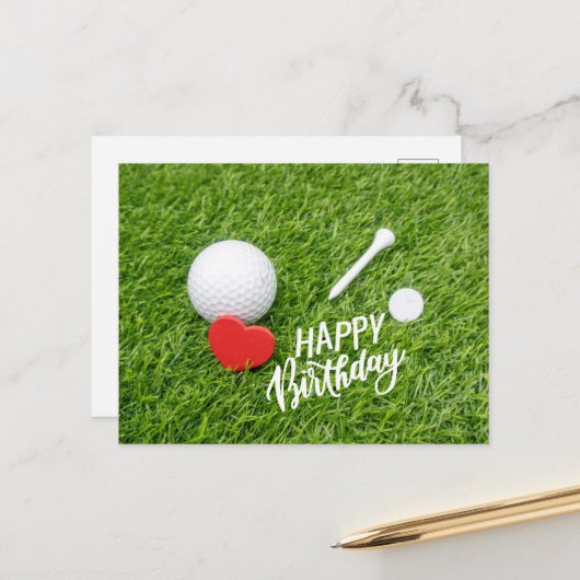 Golf Happy Birthday golf en t-shirt met liefde C Briefkaart (Voorkant / Achterkant in situ)