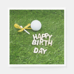 Golf Happy Birthday met ballen en geel lint Servet