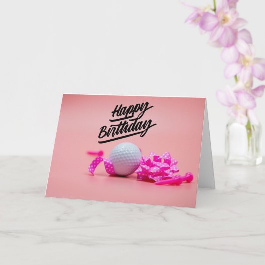 Golf Happy Birthday met golfbal en roze lint Kaart (Orchidee)